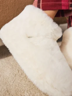 Next White Faux Fur Boot Slippers