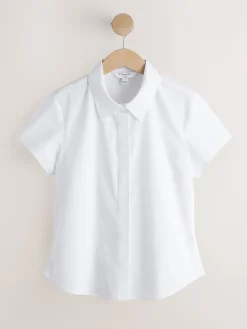 Next Fitted Stretch Essential Short Sleeve Shirt White Sale