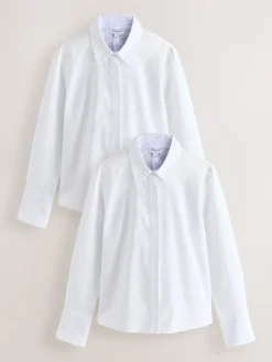 Next Fitted Stretch Essential Long Sleeve Shirts 2 Pack White Outlet