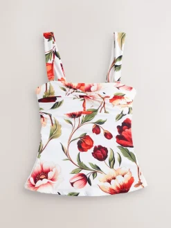 Next White Floral Bandeau Tummy Control Tankini Top Clearance