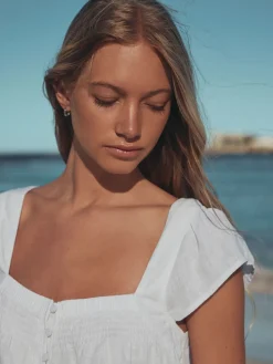 Next Flutter Sleeve Button Front Top With Linen White