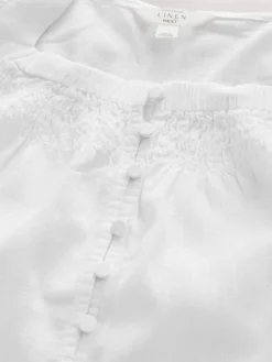 Next Flutter Sleeve Button Front Top With Linen White