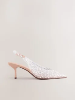 Next Forever Comfort® Point Toe Vinyl Jewel Detail Sling Back Heels White Best