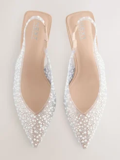 Next Forever Comfort® Point Toe Vinyl Jewel Detail Sling Back Heels White Best