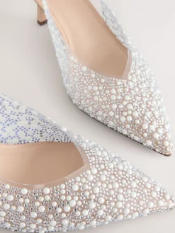 Next Forever Comfort® Point Toe Vinyl Jewel Detail Sling Back Heels White Best