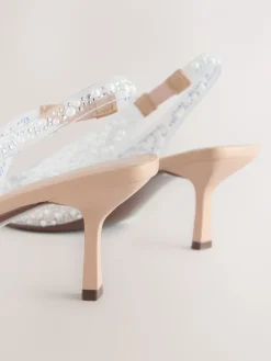 Next Forever Comfort® Point Toe Vinyl Jewel Detail Sling Back Heels White Best