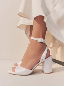 Next Forever Comfort® Wedding Round Toe Block Heel Bridal Sandals White