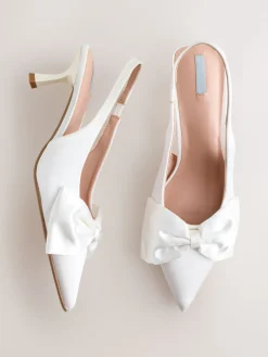 Next Forever Comfort® Wedding Satin Bow Pointed Toe Slingback Heels White Online