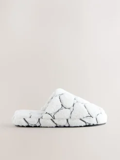Next White Heart Borg Mule Slippers Online