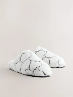 Next White Heart Borg Mule Slippers Online