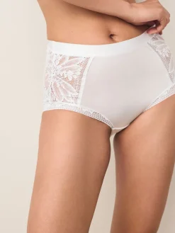 Next High Rise Lace And Microfibre Knickers White Sale