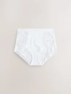 Next High Waist Lace & Microfibre Knickers 2 Pack White