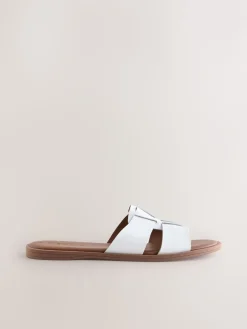 Next White Leather Standard/Wide Fit Slot Mule Sandals Clearance