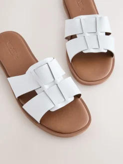 Next White Leather Standard/Wide Fit Slot Mule Sandals Clearance