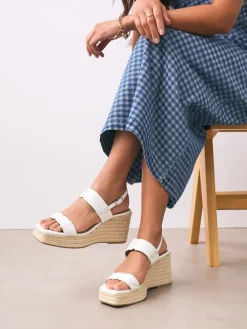 Next Premium Leather Craft Wedge Heels White Discount