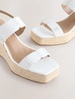 Next Premium Leather Craft Wedge Heels White Discount