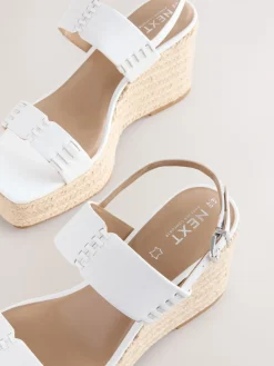 Next Premium Leather Craft Wedge Heels White Discount