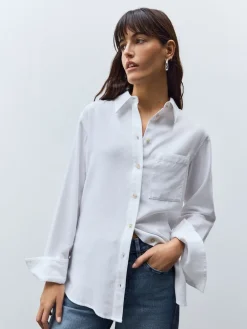 Next Relaxed 100% Cotton Button Down Casual Long Sleeve Shirt White