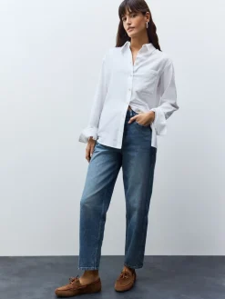 Next Relaxed 100% Cotton Button Down Casual Long Sleeve Shirt White