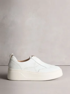 Next Signature Leather Chunky Wedge Platform Trainers White Clearance