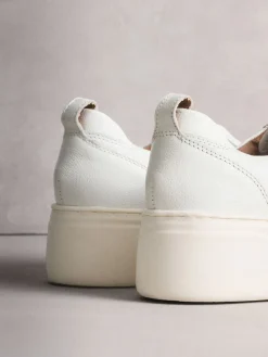 Next Signature Leather Chunky Wedge Platform Trainers White Clearance