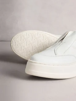 Next Signature Leather Chunky Wedge Platform Trainers White Clearance
