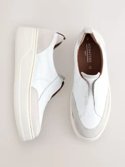 Next Slip On Signature Leather Chunky Wedge Platform Trainers White Online