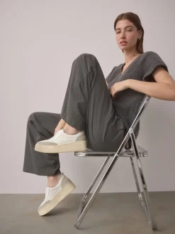 Next Slip On Signature Leather Chunky Wedge Platform Trainers White Online