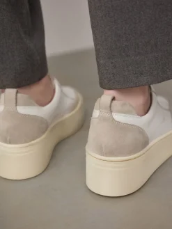 Next Slip On Signature Leather Chunky Wedge Platform Trainers White Online