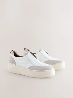 Next Slip On Signature Leather Chunky Wedge Platform Trainers White Online