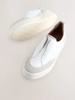 Next Slip On Signature Leather Chunky Wedge Platform Trainers White Online