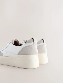 Next Slip On Signature Leather Chunky Wedge Platform Trainers White Online