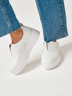 Next Slip On Signature Leather Chunky Wedge Platform Trainers White Discount