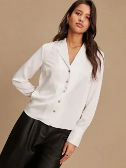 Next Soft Revere Collar Long Sleeve Shirt White Clearance