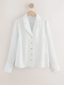 Next Soft Revere Collar Long Sleeve Shirt White Clearance