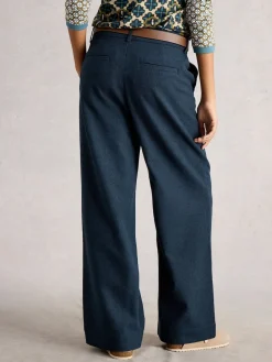White Stuff Belle Tweedy Wide Leg Trousers Blue Clearance