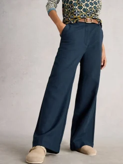 White Stuff Belle Tweedy Wide Leg Trousers Blue Clearance