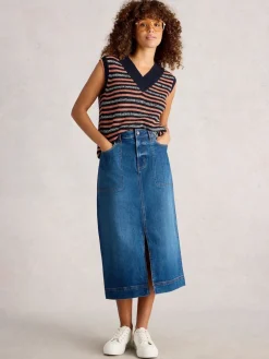 White Stuff Tia Denim Midi Skirt Blue