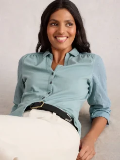 White Stuff 100% Cotton Mix Jersey Annie Shirt Green New