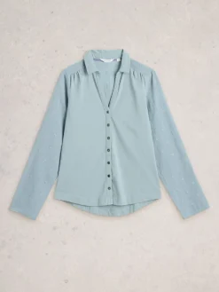 White Stuff 100% Cotton Mix Jersey Annie Shirt Green New