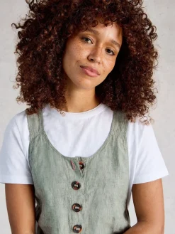 White Stuff Viola Linen Dungaree Green Discount