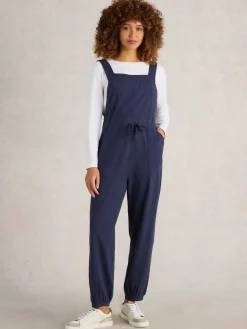 White Stuff 100% Cotton Jersey Daphne Dungarees Navy Blue Sale