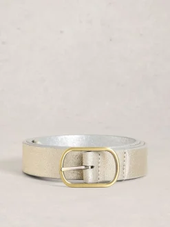 White Stuff Reversible Leather Belt Silver New