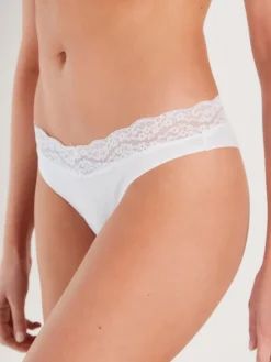 Next Extra High Leg Cotton Lace Knickers 4 Pack White/Black/Grey New