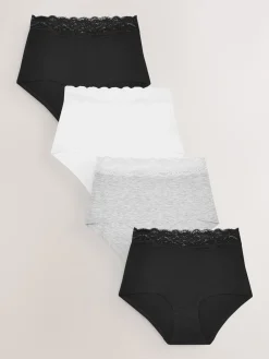Next White/Black/Grey Full Brief Cotton Lace Knickers 4 Pack New