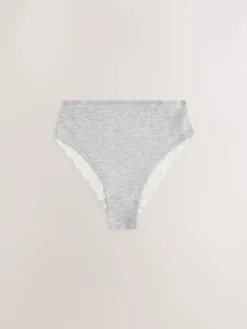 Next White/Black/Grey High Rise High Leg Cotton Lace Knickers 4 Pack Sale