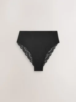 Next White/Black/Grey High Rise High Leg Cotton Lace Knickers 4 Pack Sale