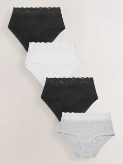 Next Midi Cotton Lace Knickers 4 Pack White/Black/Grey