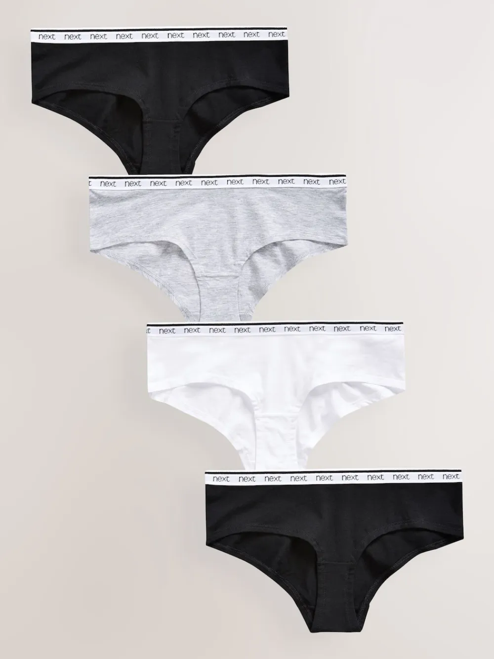 Next Short Cotton Logo Knickers 4 Pack White/Black/Grey