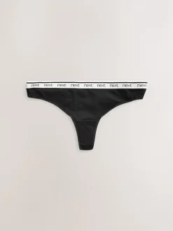 Next Thong Cotton Logo Knickers 4 Pack White/Black/Grey Best